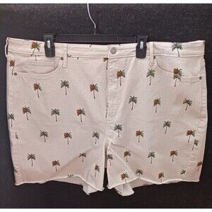 NYDJ Circes Des Palmes Palm Trees Sun Frayed Hem Beige Denim A-Line Shorts‎ 24W